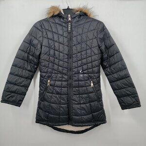 Dkny Full-Zip Glacier Shield Faux Fur Hoodie Quilted Puffer Jacket Medium Girls